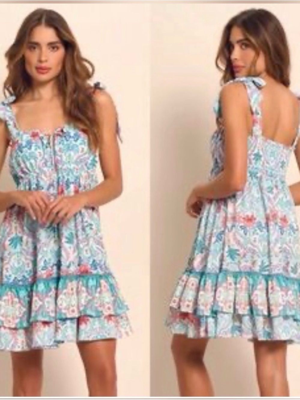 Cosita Linda Tie-Shoulder Sundress in Aqua & Coral